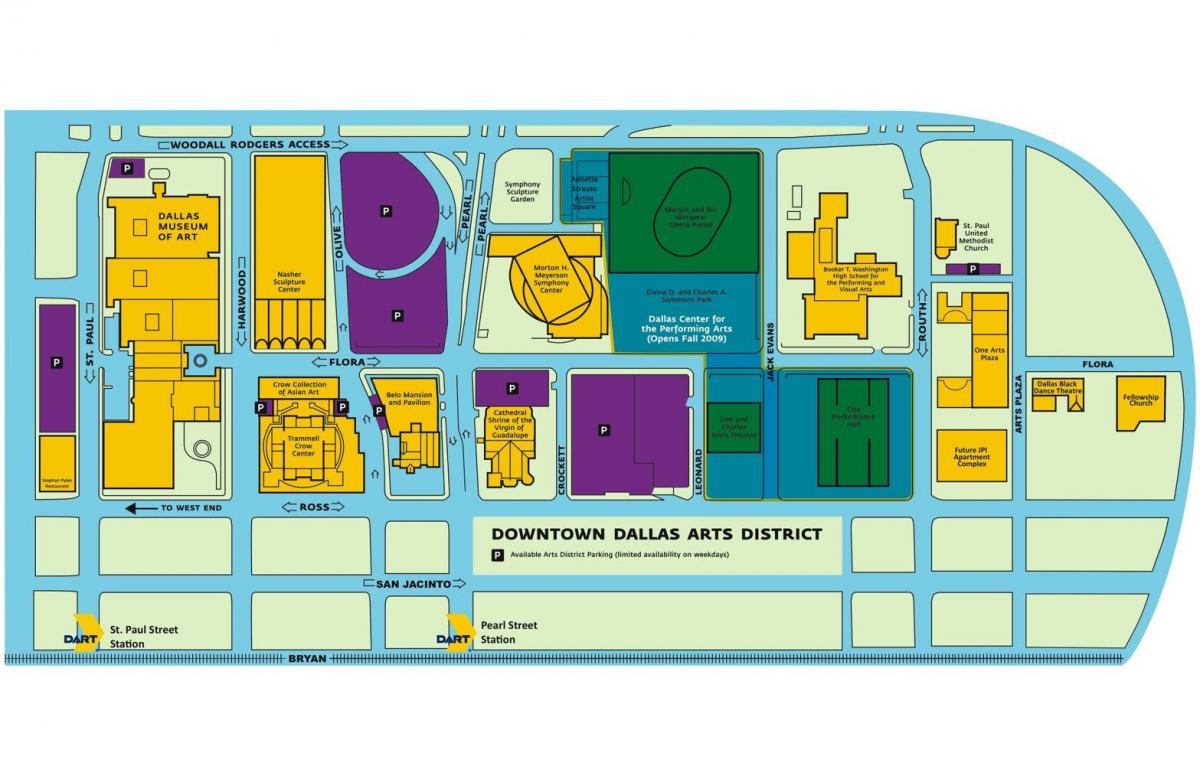 kart av Dallas arts district