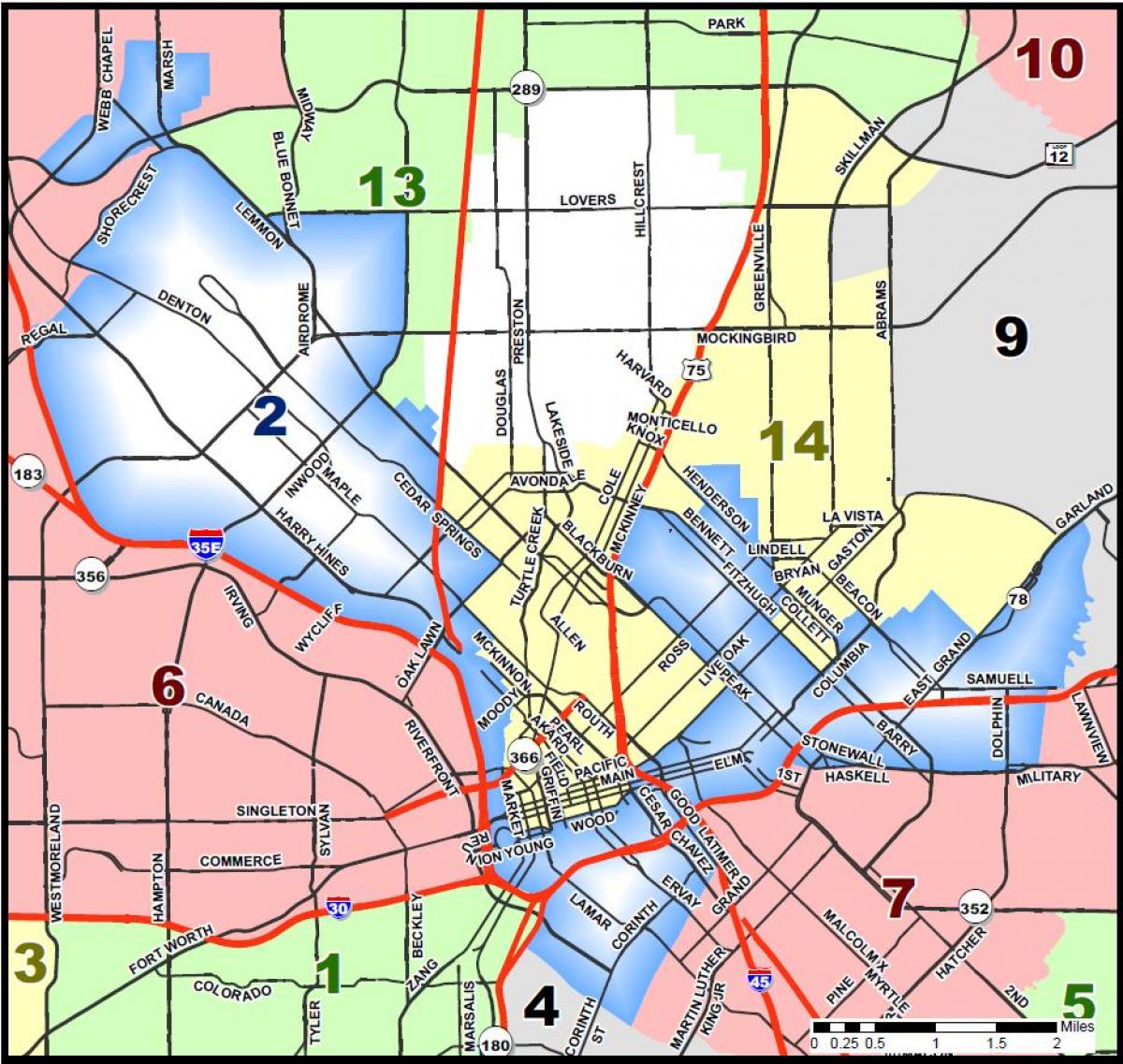 Dallas bystyret distriktet kart