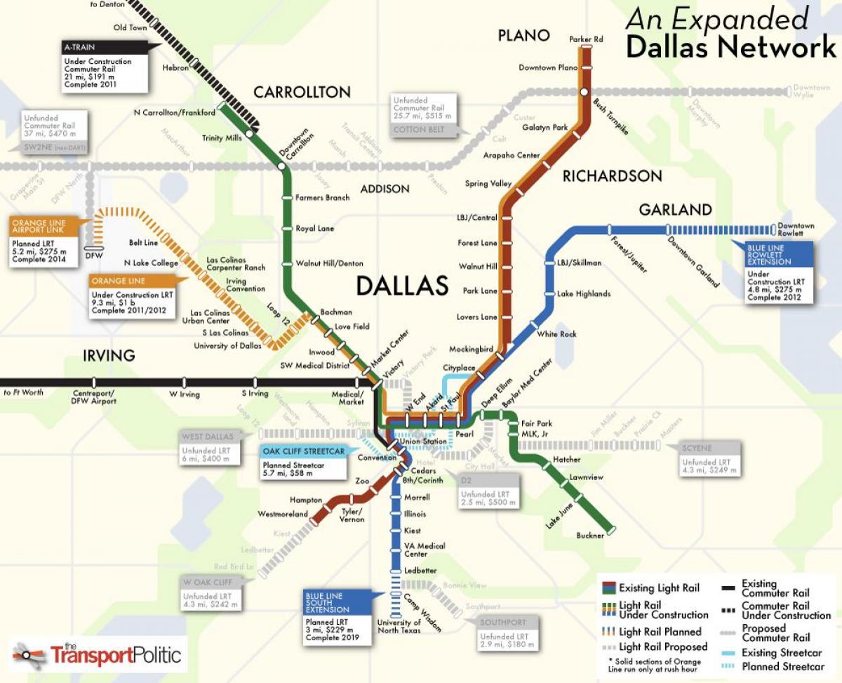 Dallas tog system kart