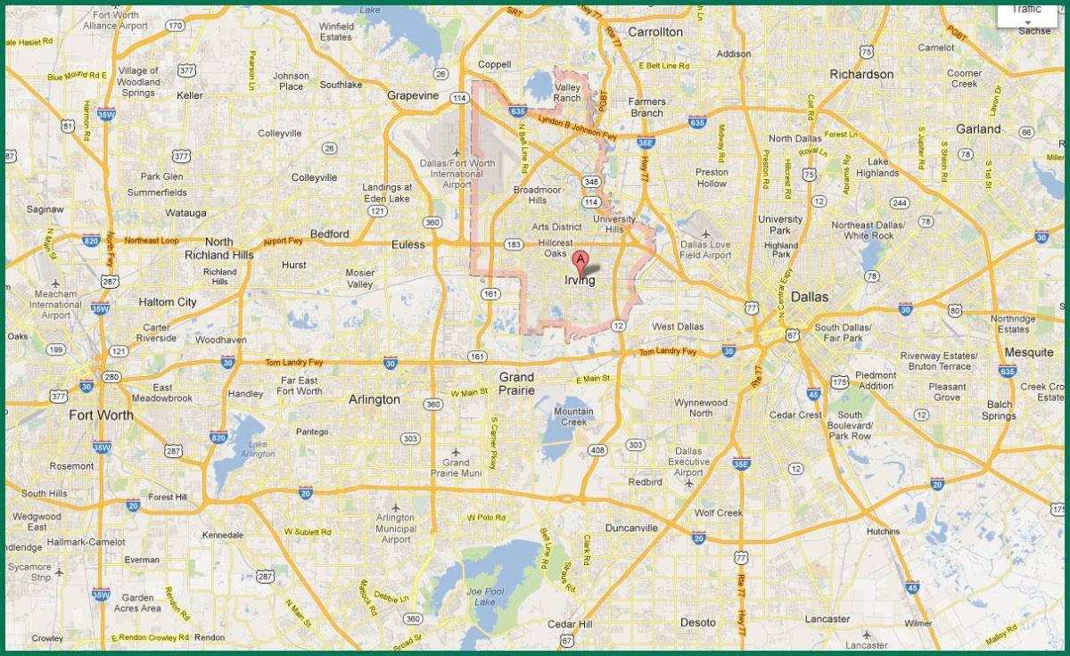 kart over området DFW